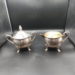Vintage Metal Silver Plated Footed Sugar & Creamer Queen Anne Rococo Style
